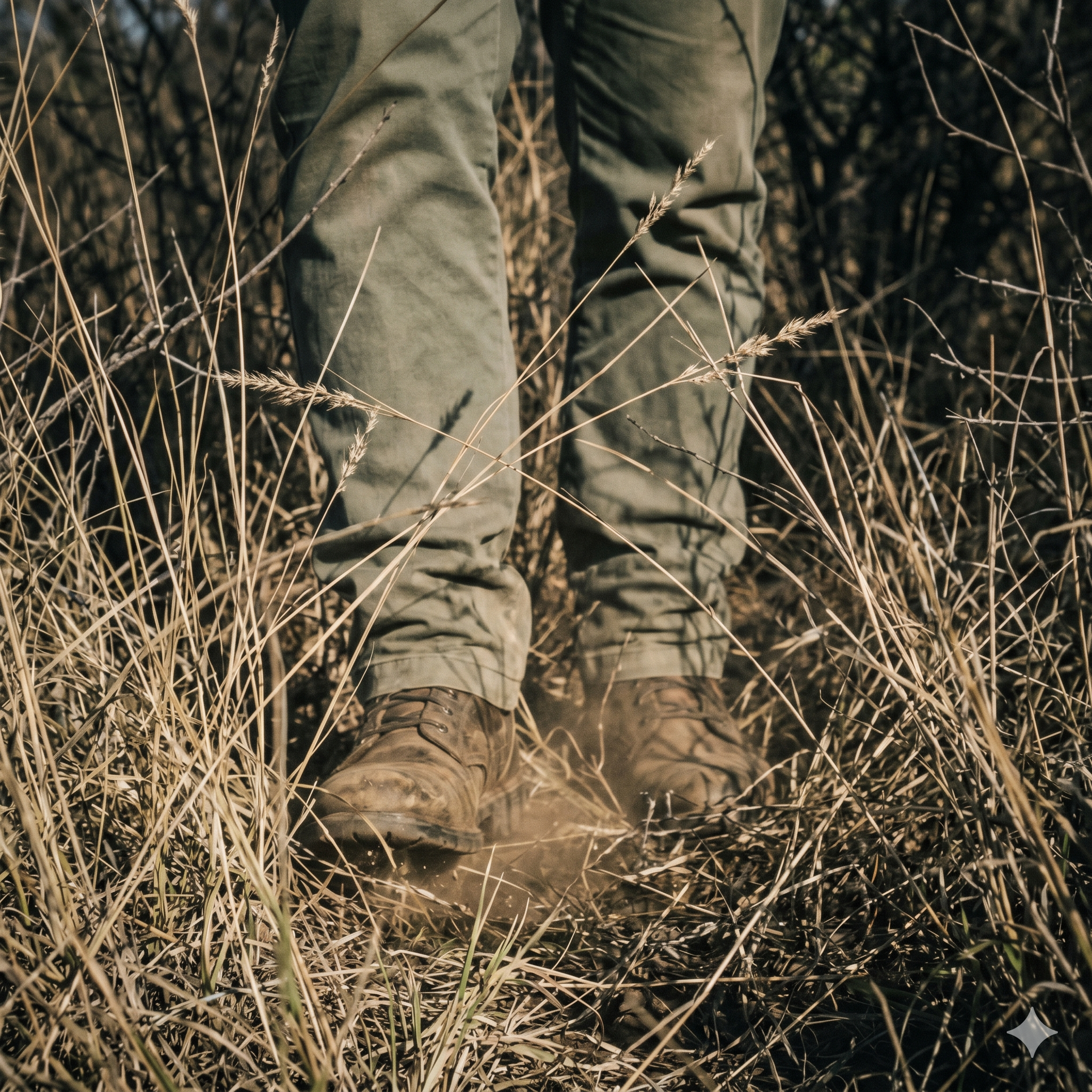 Dry grass against legs on the Vaalpenskraal estate