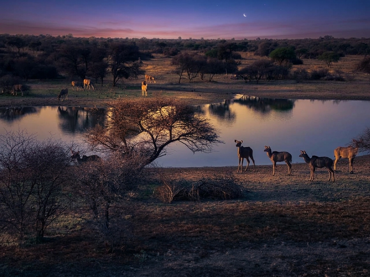 Waterhole for passive game viewing at Vaalpenskraal camp