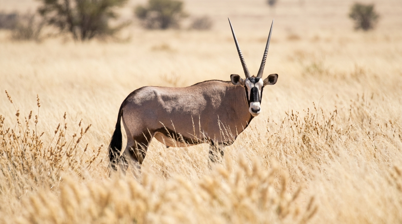 Figure: Open scrub: heat shimmer, grass line, or horn tips above the veld.